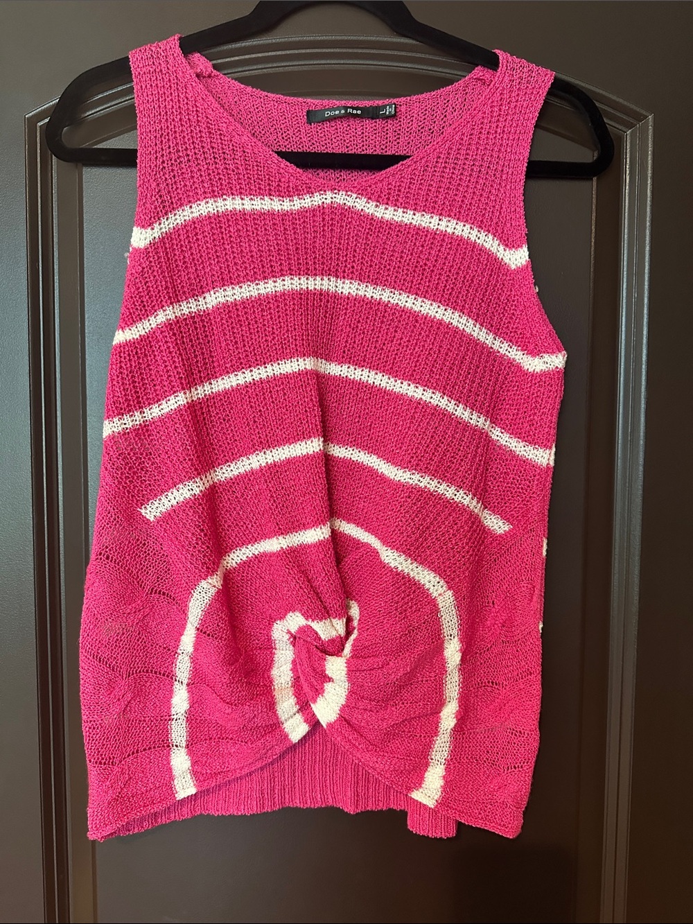 Doe & Rae Hot Pink Striped Knit Tank with Front Twist